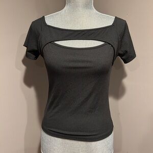 Black ribbed crop top with cut out detail